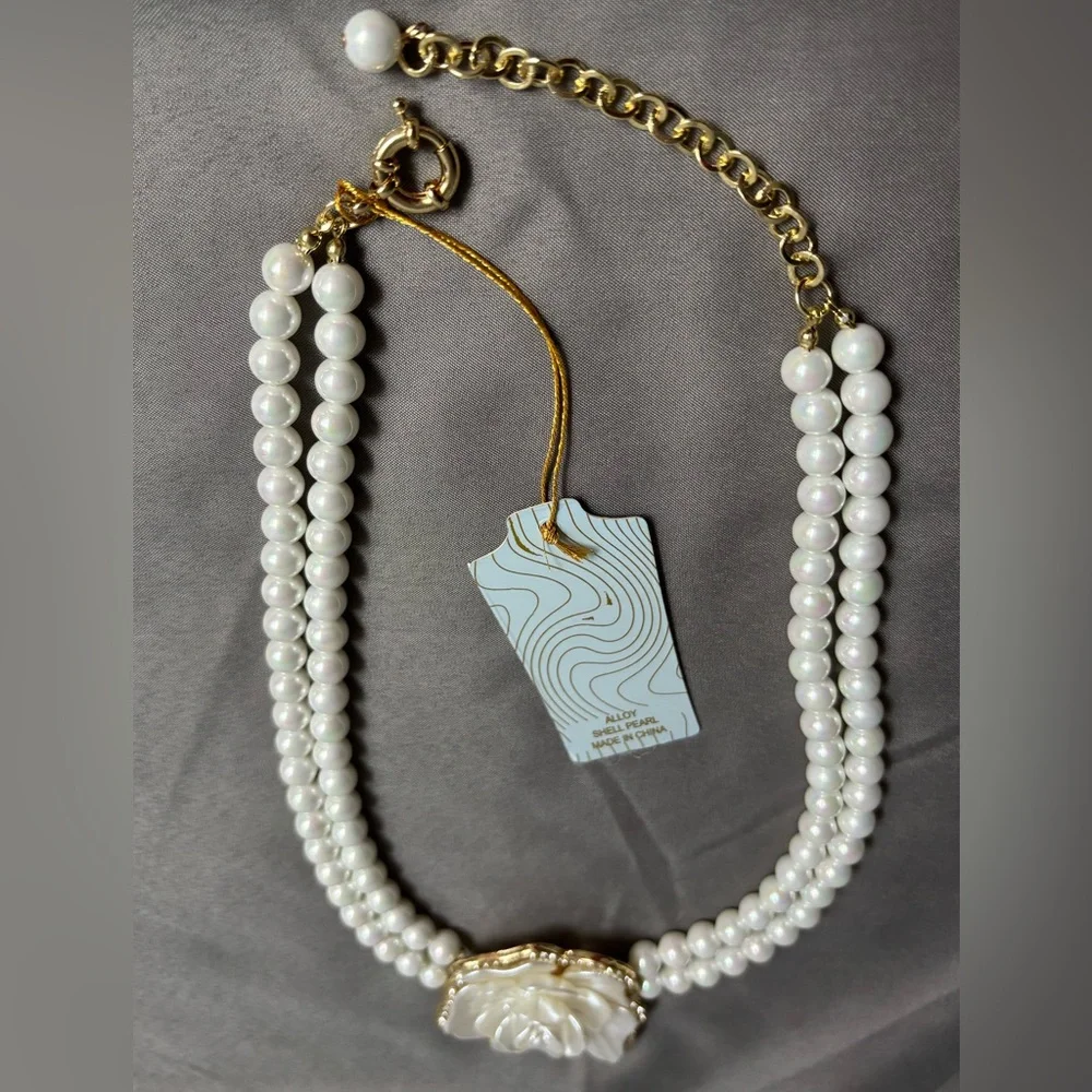 Eye Candy Mother of Pearl Rose Two Strand Statement Necklace - Picture 4 of 9